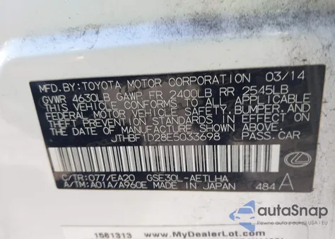 2014 Lexus Is 250 from USA, damaged, VIN JTHBF1D28E5033698